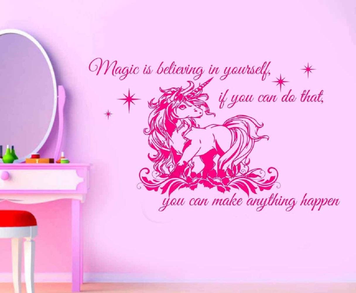 ch.kwok DIY Waterproof Vinyl Animal Horse Wall Sticker Unicorn Wall Art Mural Paper for Kids Room Decoration (Pink)