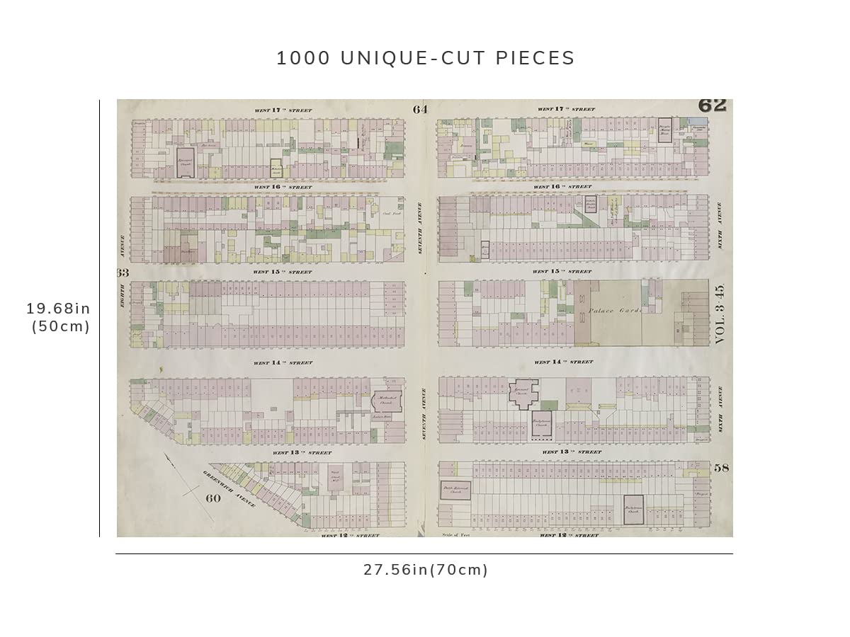 Puzzle de 1000 pièces - 1857-1862 - Carte de New York Plate 62 : Carte bordée par West 17th Street, Sixth Avenue, 12th Street, Gree
