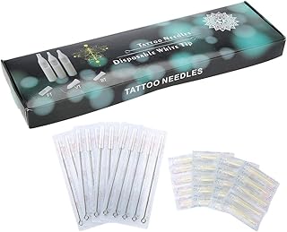 Disposable Tattoo Needles Stainless Steel Sterilized Tattoo Needles Eyebrow Needles Tattoo Tips for Permanent Makeup Tattoo Lovers and Tattoo Salons (7RL+7DT)