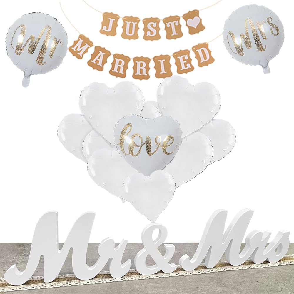 Zfseyuh 27 Piezas de Conjunto de Decoración Recién Casados,Decoración de Boda,Globos Decorativos de Boda,Globos Decorativos de Luna de Miel,Regalo de Boda para Novios