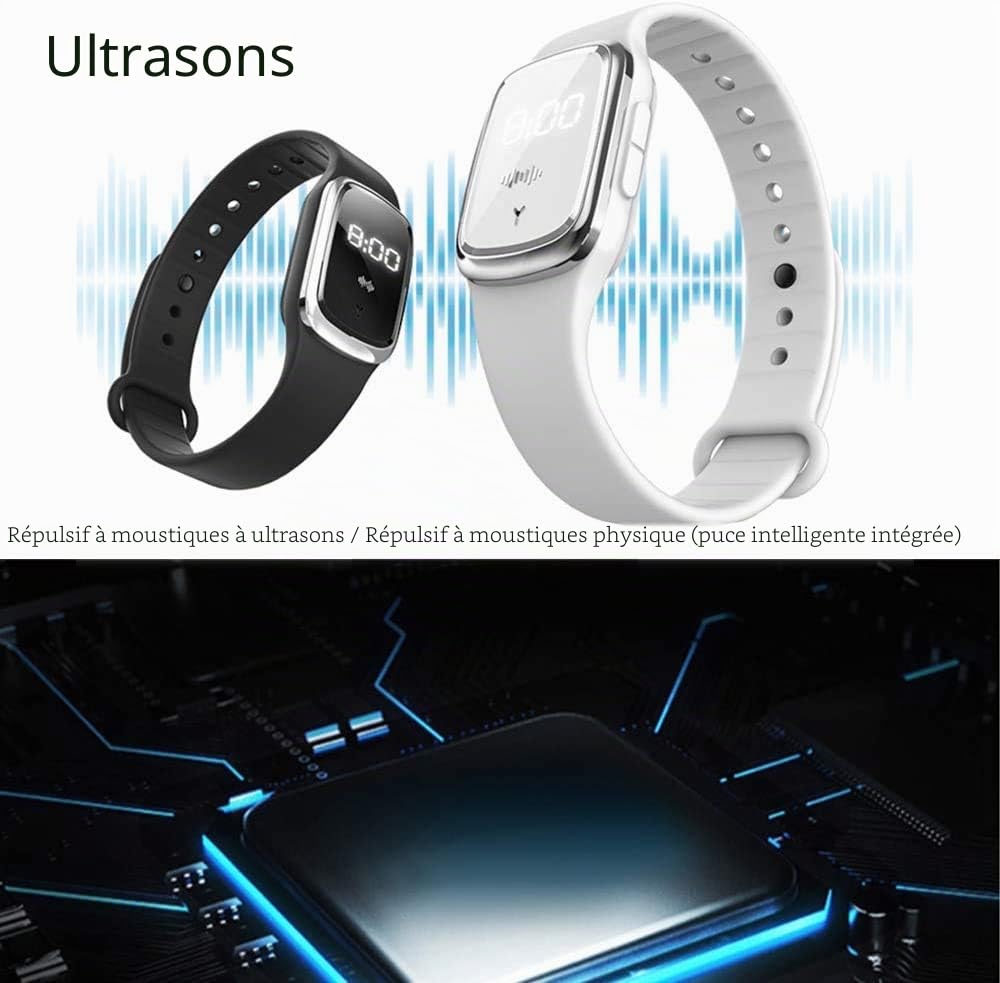 Ultrasonique Bracelets Anti-moustiques Bandes Répulsif Ultrasons Bracelet Anti Insectes Montre Electronique pour Enfants Adultes Camping l'escalade randonnée (Noir)