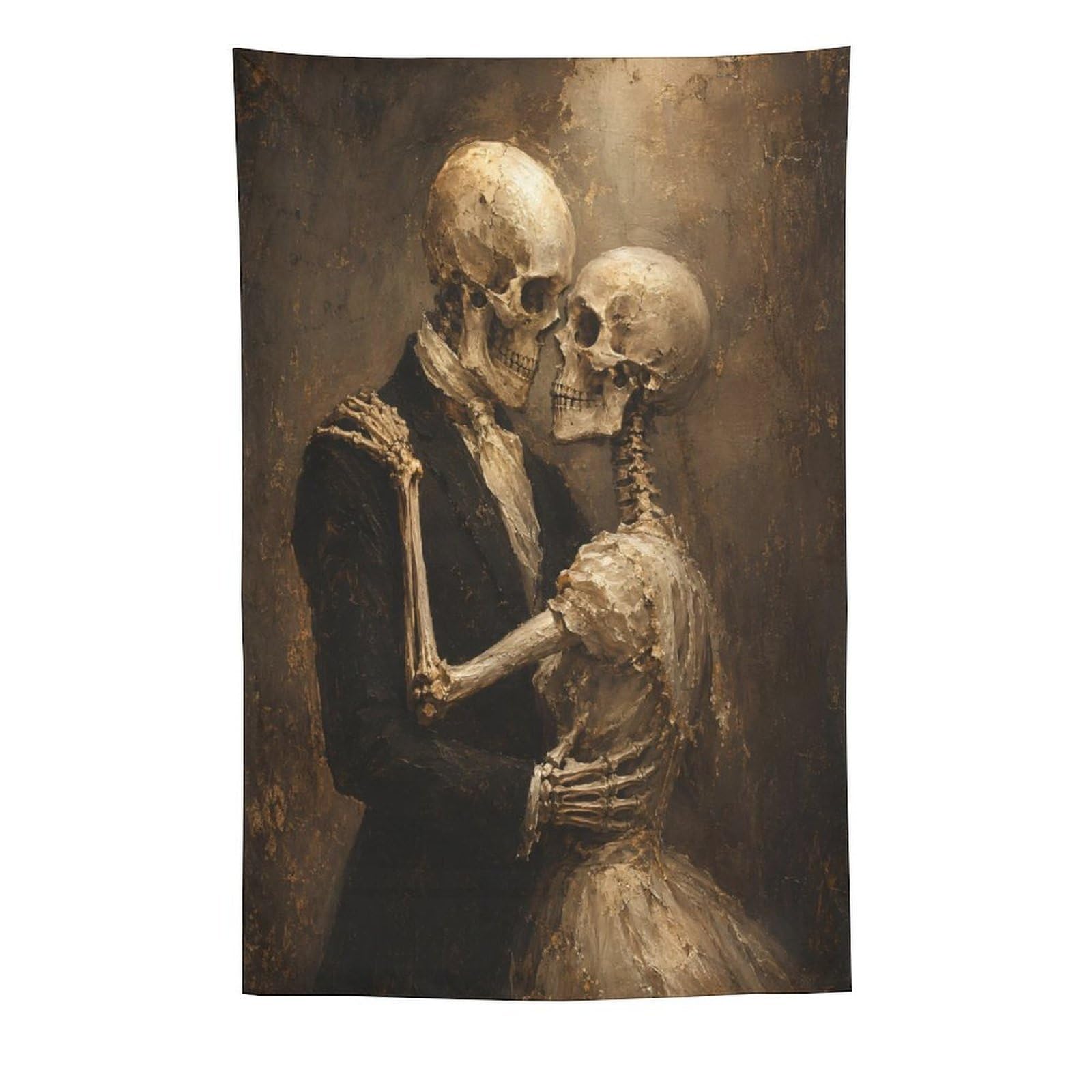 H3B8U2Y5 Skeleton Couple Romantic Portrait Wall Tapestry, Gothic Oil Style