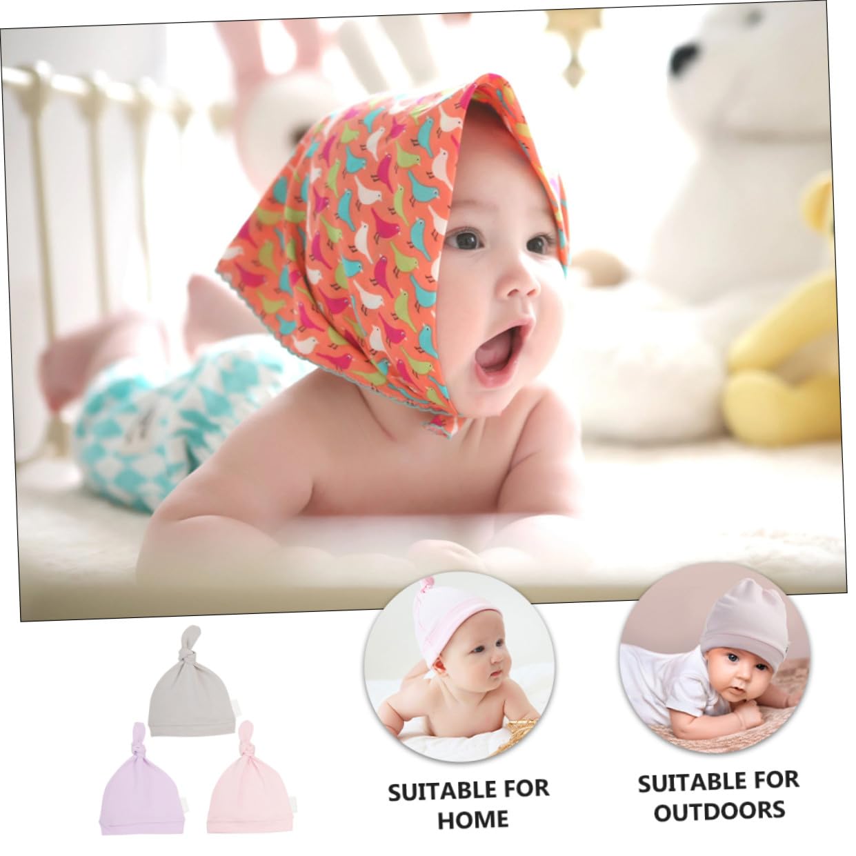 FRCOLOR 3 Sätze Mützen Für Neugeborene Unisex Knotenmütze Weiche Atmungsaktive Kopfbedeckung Für Jungen Für Frühling Herbst Winter 3 Stücke * 3