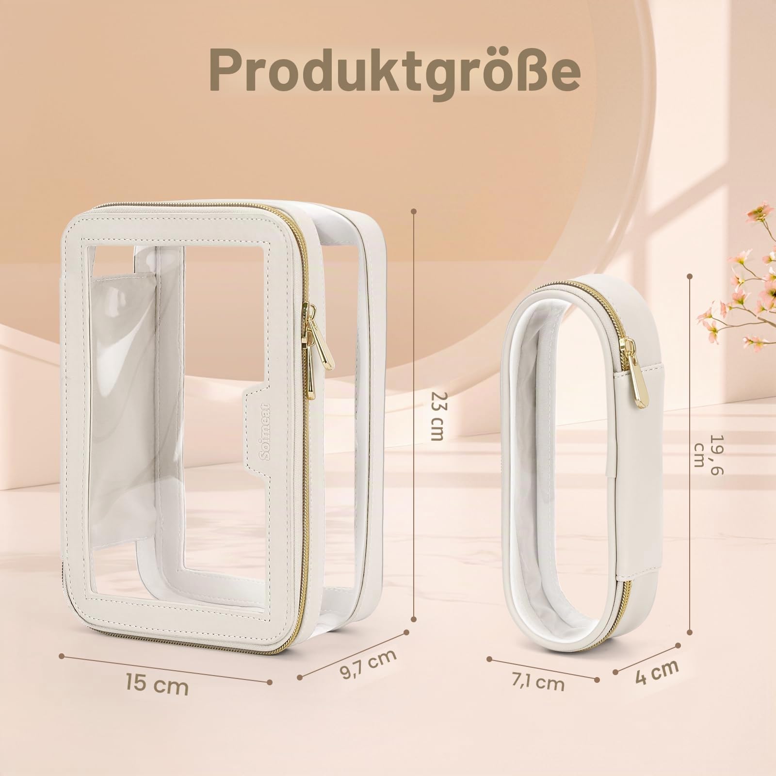 Soimeat Transparente Make-up-Tasche mit Make-up-Pinseltasche, Leder-Make-up-Kulturbeutel, tragbare Kosmetiktasche, transparent, wasserdicht, Kosmetik-Organizer, Aufbewahrungstasche