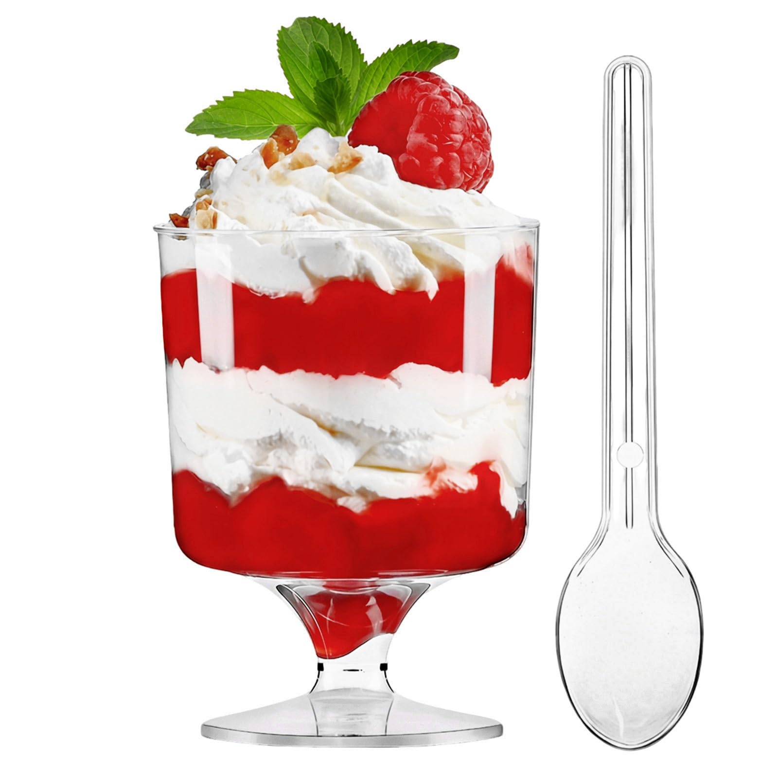 TOFLEN 5 Oz Mini Dessert Cups with Spoons 80 Pcs | Serves 40 | Round Plastic Dessert Goblets Cups for Party Appetizers, Mousse, Pudding, Dessert Shooters Shot Glasses