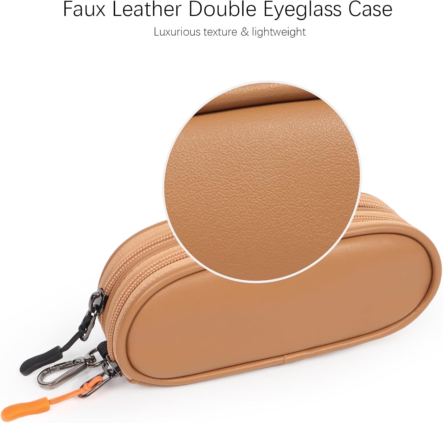 Double Eyeglasses Case Soft Portable Zipper Sunglasses Pouch with Keychain Clip for Men Women - Image 4