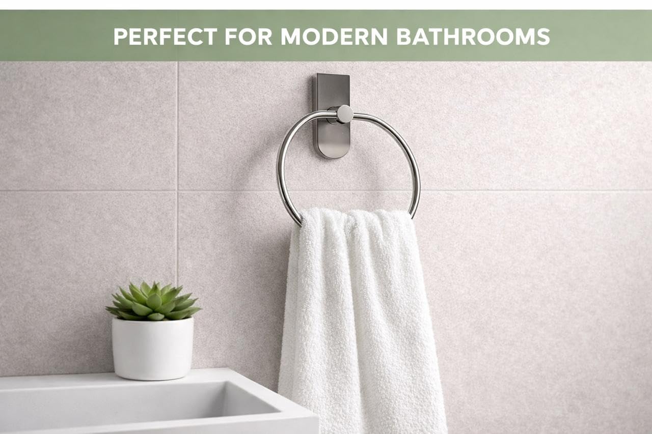 Oslen Magic Sticker Self Adhesive Stainless Steel Towel Ring Holder β Apple Shape Wall Mount, Chrome Finish, Rust-Resistant, Space-Saving Bathroom Accessory for Hand Towels No Drilling (Pack of 1) 3