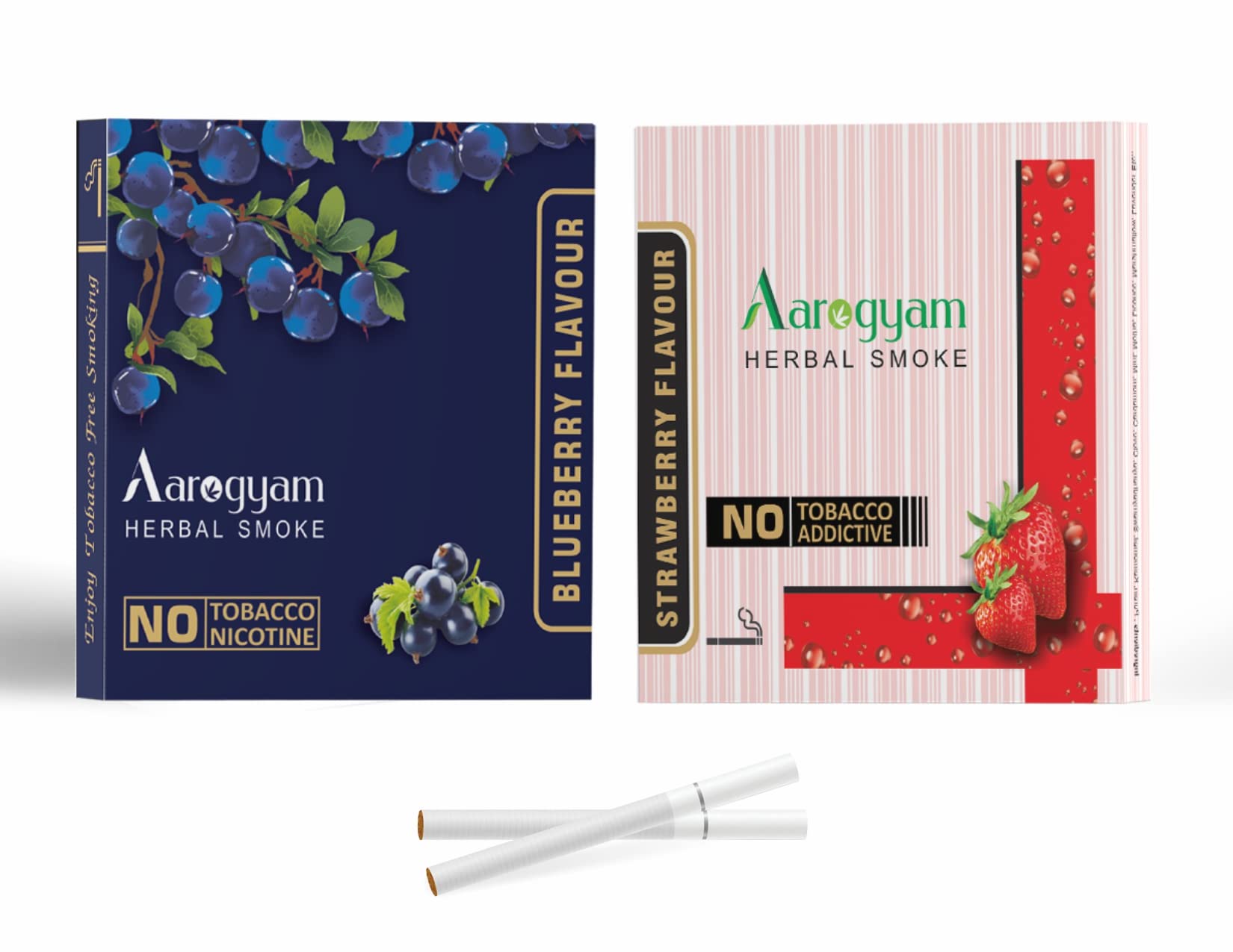Pack of 2 Flavours 100% Tobacco & Nicotine Free Cigarette for Relieve Stress & Mood Enhance Product (STRAWBERRY - BLUEBERRY) - 10 Sticks x 2 Packets