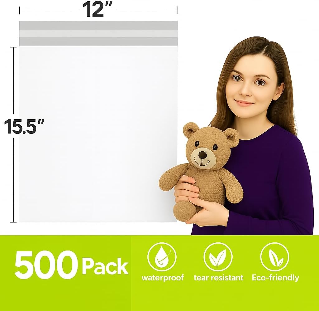 Heavy-Duty Poly Bags – 2.5 Mil Thickness – Clear Self-Sealing Packaging Bags – Multiple Sizes & Pack Quantities (500, 12 X 15.5")