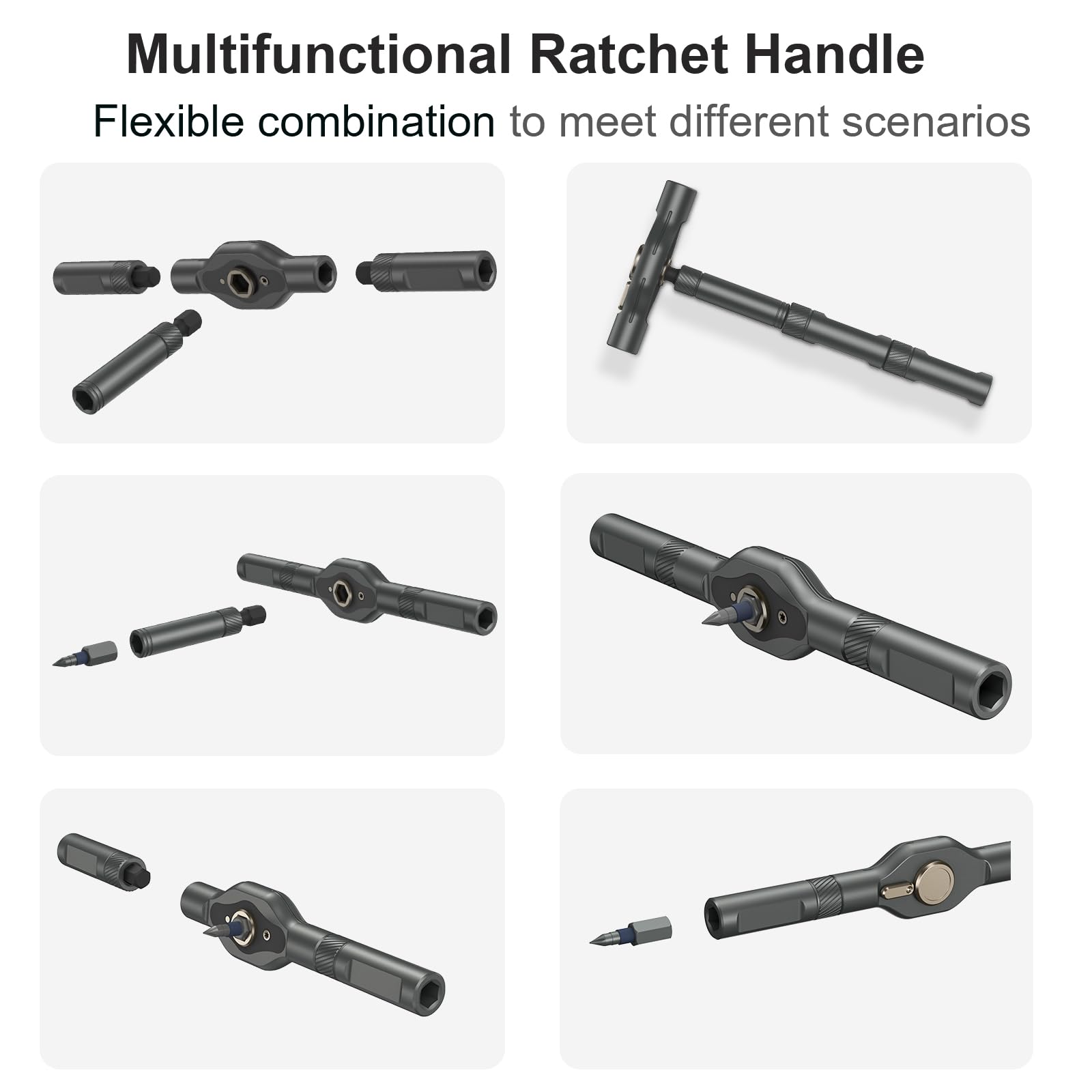 Juego de destornilladores de trinquete, juego de destornilladores magnéticos 42 en 1 con mango en T, juego de destornilladores de bricolaje, juego de accionamiento magnético de múltiples brocas