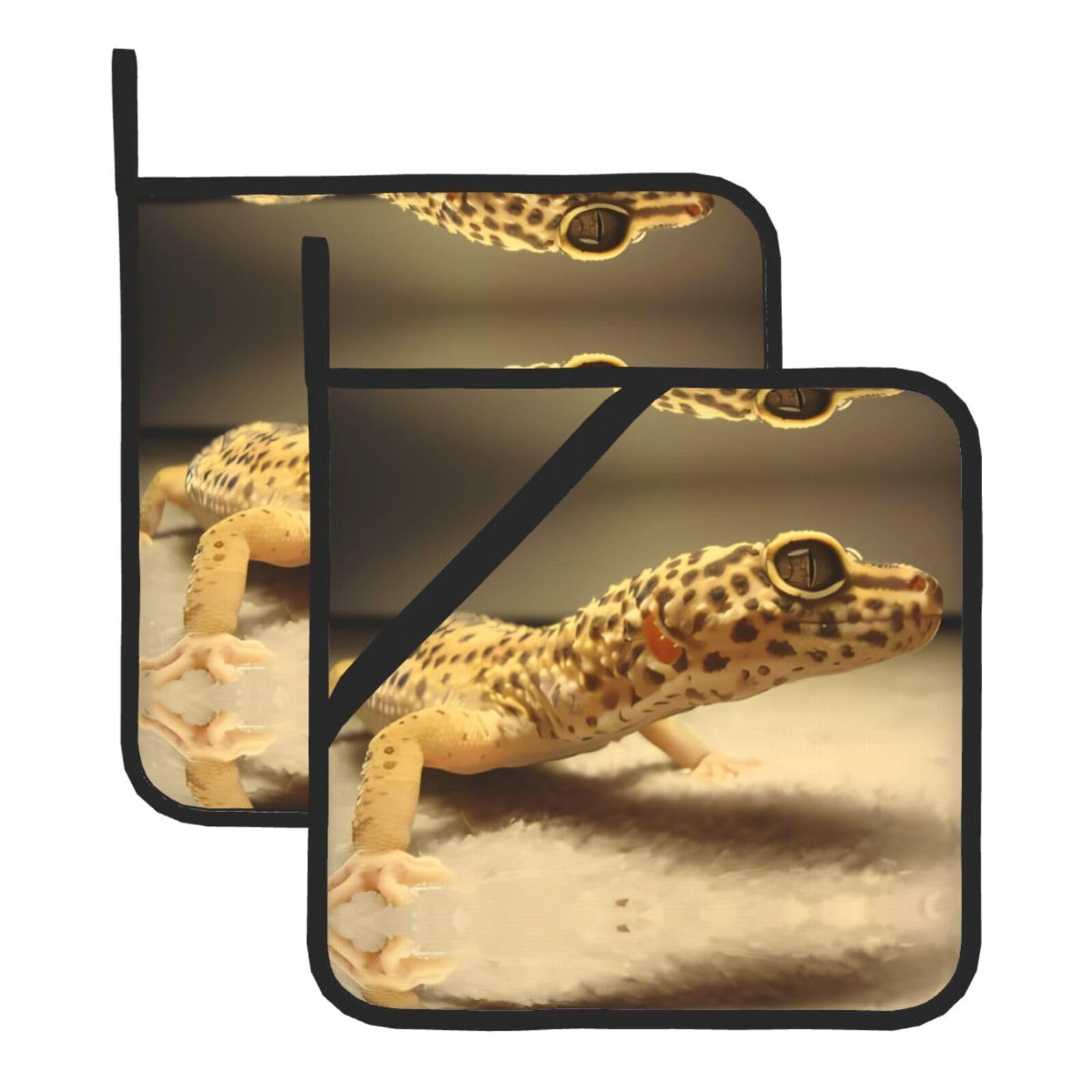 HJFCZH Sand Leopard Gecko Prints Square Hot Pads for Kitchen Counter - Waterproof Pot Holders, Durable Heat Resistant Throw Layers for Serving, Oven & BBQ - 2 Pack