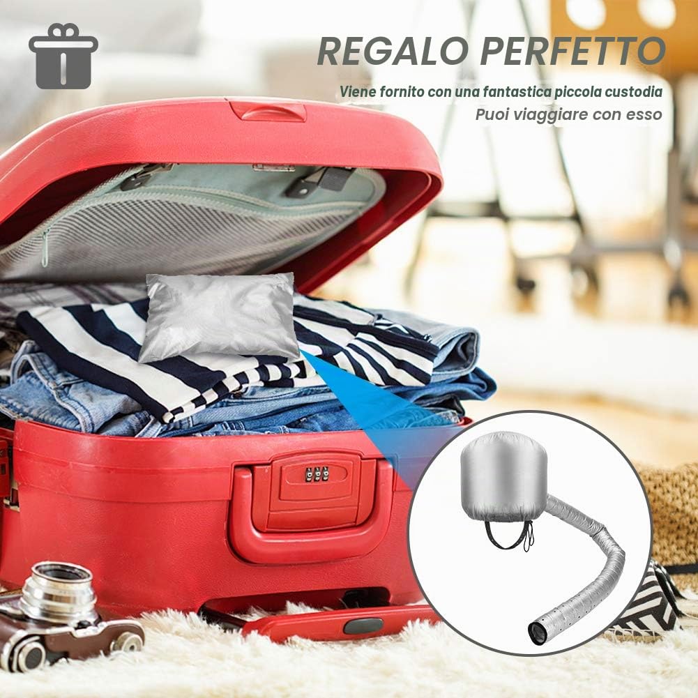 Casco per asciugatura cuffia asciugacapelli, Welltop cuffia termica per capelliper capelli regolabile a mano libera Utilizzato per asciugatura, acconciatura, arricciatura (Argento)