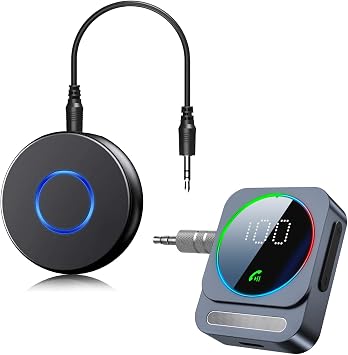 محول SONRU بلوتوث 5.0 Aux للسيارة، جهاز استقبال الصوت اللاسلكي، طقم محمول بدون استخدام اليدين مع RCA AUX 3.5 مم للمنزل/نظام صوت بث الموسيقى ستيريو السيارة