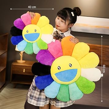 FIONOUT 2Pcs Smile Face Floor Cushion Pillow - Sunflower Plush Pillow for Girls, Extra Soft Fluffy Flower Cushion for Bedroom, Chair or Car Decor