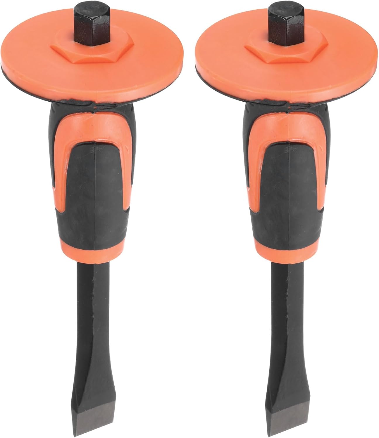 HARFINGTON 2Pcs Masonry Chisel 9.7" Flat Head with Hand Guard Protection Flat Chisel Rock Concrete Mortar Stone Chisel for Stone Brick Breaking Carving Demolishing Splitting