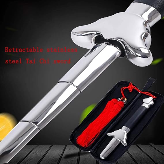 Extendable Chinese Taichi Sword with Free Luxury Red Sword Tassel And PU Leather Bag,90cm