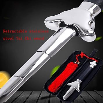 Extendable Chinese Taichi Sword with Free Luxury Red Sword Tassel And PU Leather Bag,90cm