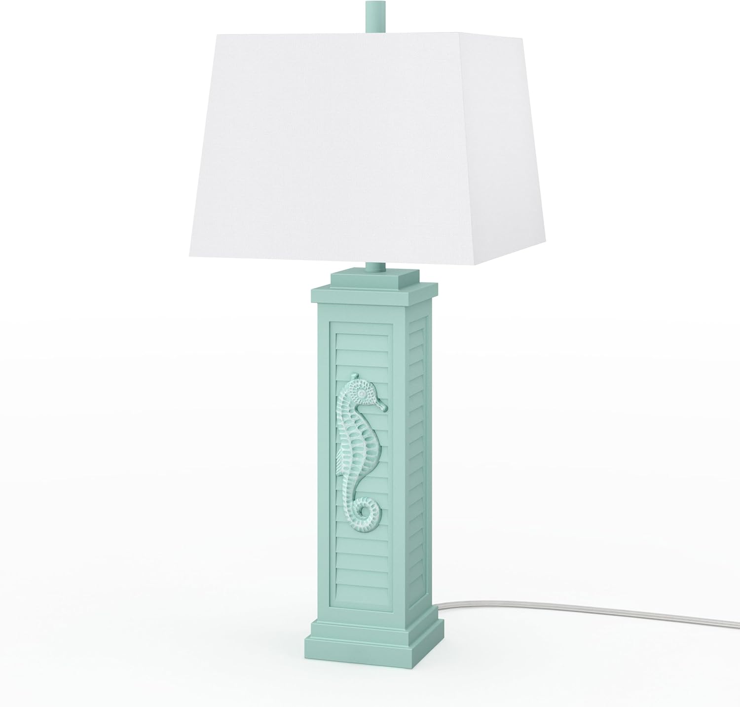 Lux Lighting Sea Horse Shutter 32” Teal Blue/Green Coastal Lamp with USB Charging Port (Set of 2) 3-Way Switch