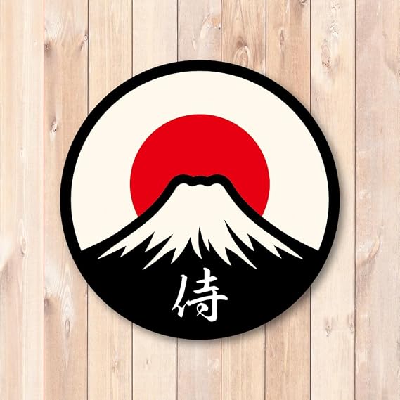 Japan Mount Fuji Sticker Japanese Rising Sun Travel Decal Round Waterproof Vinyl for Car Laptop Water Bottle Suitcase Samurai