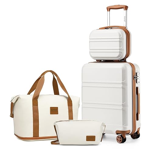 Kono Suitcase Lightweight ABS Hard Shell Carry-Ons Cabin Case 12'' and 20'' Luggage Set with TSA Lock Luggage Sets of 4 Piece Included Duffels Bag & Toiletry Bag for Travel（Cream White） - Travel Sets of 4 - Cream White