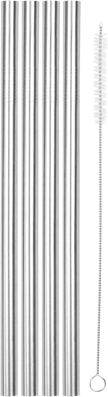 8.5” 9.5mm Straight Wide Stainless Steel Drinking Straws, 4-Pack – Dishwasher Safe & Durable Food Grade Metal Straws – Perfect for Smoothies & Cold Beverages