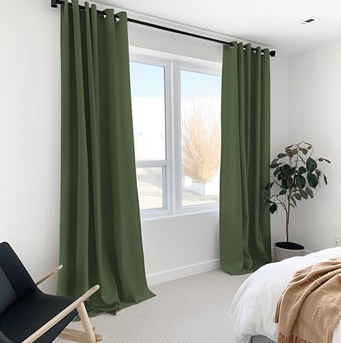 Vista 114 de Cortinas 100% opacas de 63 pulgadas de largo, lino texturizado, para dormitorio, cortinas con ojales para sala de estar, cortinas de tratamiento