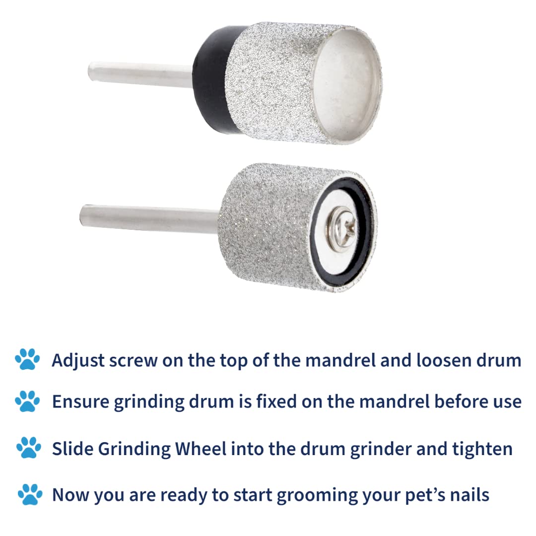 2 punte diamantate per smerigliatrice per unghie di cani, grana 120, con 1 mandrino da 1/2", mola diamantata per smerigliatrice per unghie per animali domestici (grana di finitura n. 120)