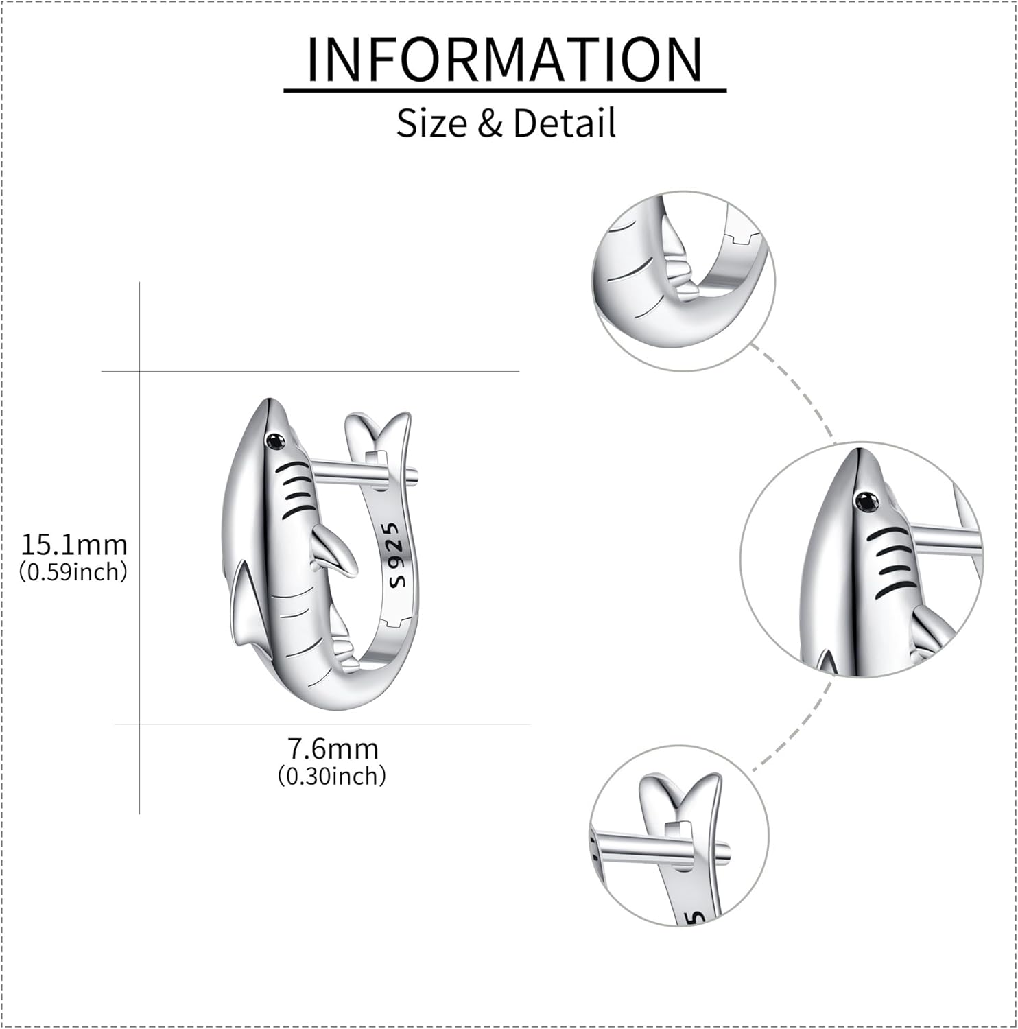 Shark Earrings For Women Sterling Silver Black Shark Hoop Earrings Jewelry For Women Ocean Lovers - Image 5