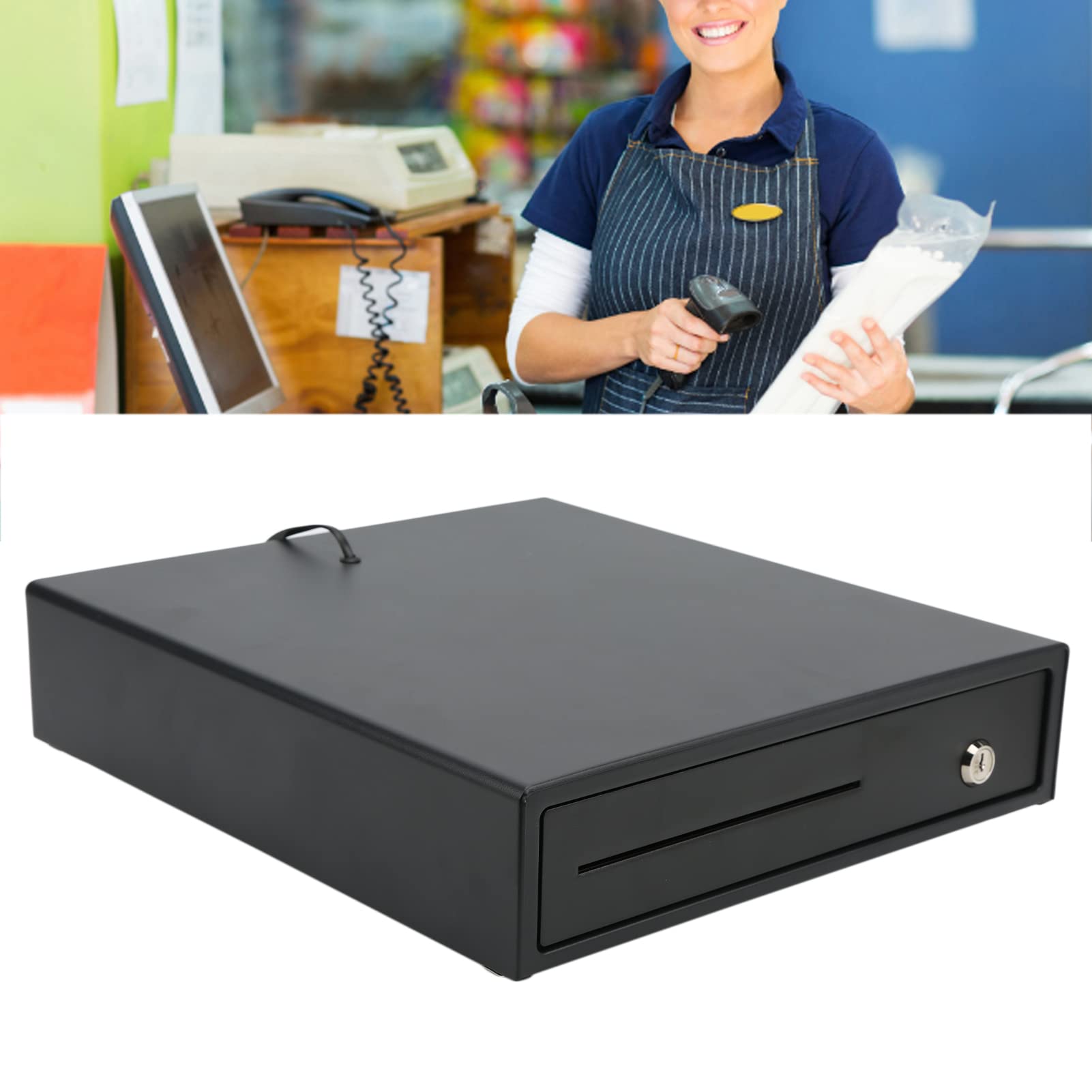 Cassetto del Registratore di Cassa, Scatola del Registratore di Cassa 3 Vassoio Portamonete 4 Banconote 3 Livelli Serratura Nera DC 12‑24V con 2 Chiavi Per Il Commercio al Supermercato