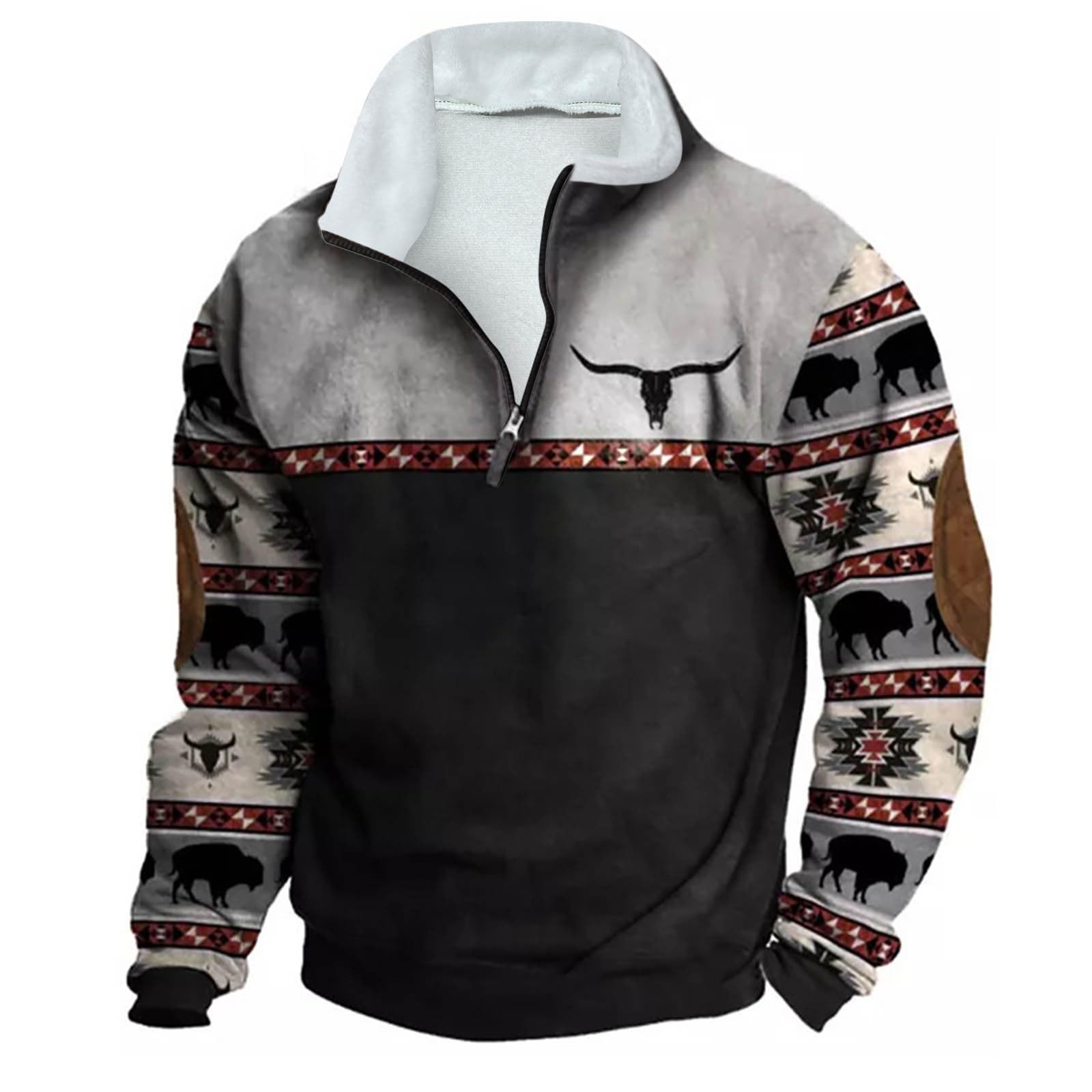 Sweat-shirt Homme Ethnique Imprimé Aztèque - Col Montant Zip - Tissu Chaud Et Confortable Pour Automne/hiver