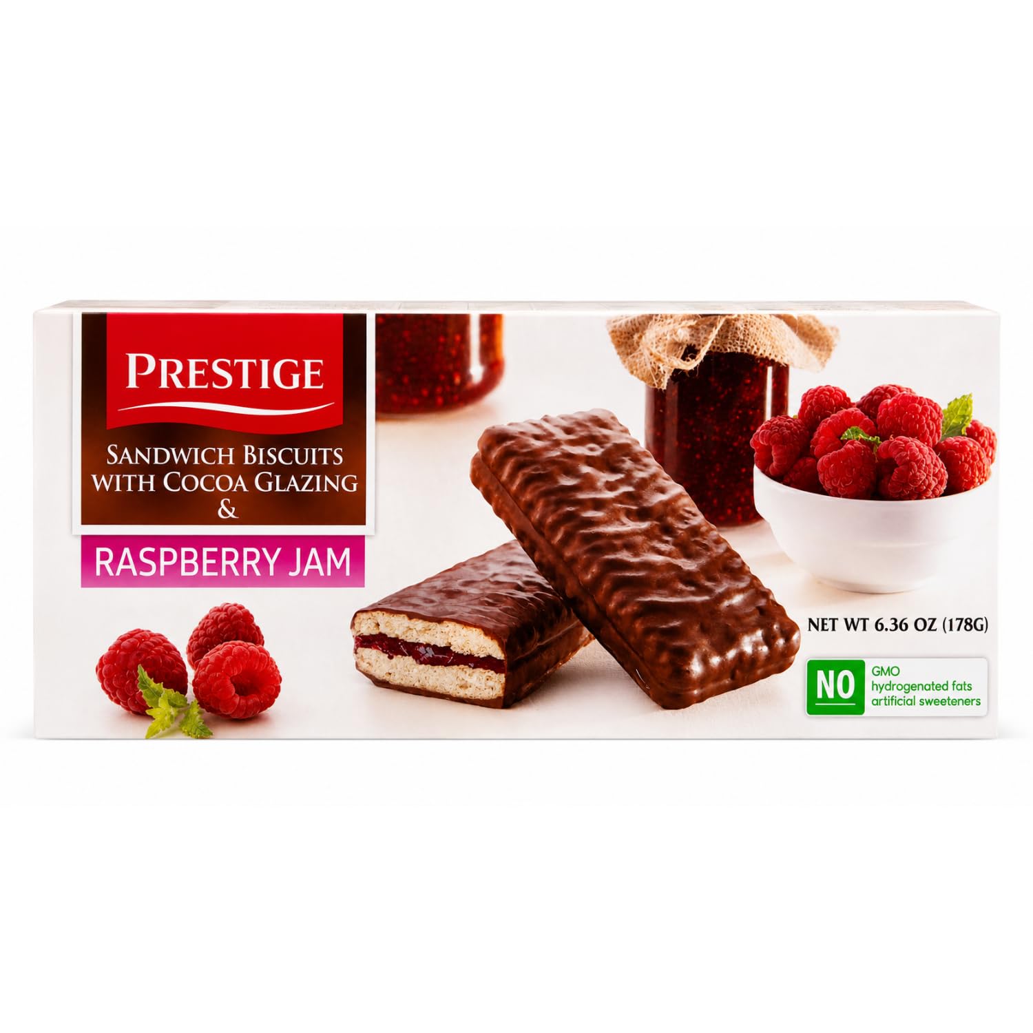 PRESTIGE - Raspberry Jam Sandwich Biscuits with Cocoa Glazing (178g) By COUGAR | Crispy Chocolate Coated Biscuits with Raspberry Jam Filling | Premium Tea Time Snack for Kids & Family Treat – (Imported-BULGARIA)-image-25