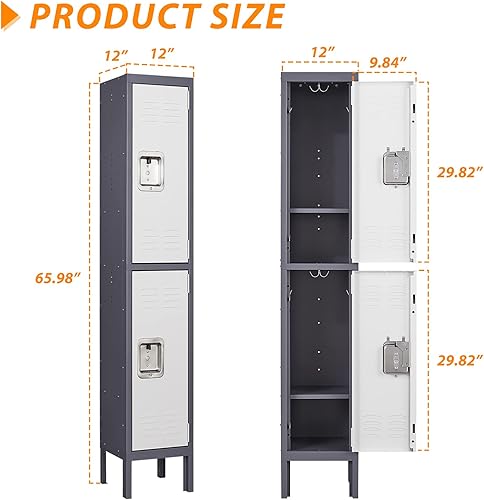 Miniatura 10 de Armario de almacenamiento de metal, armario de metal con cerradura para empleados con 2 puertas, casillero de acero de 65.98 pulgadas de altura para
