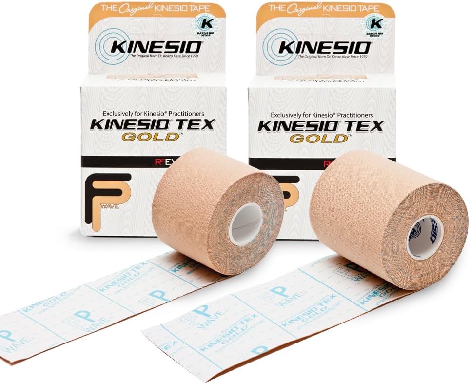 KinesioTaping - Elastic Therapeutic Athletic Tape Tex Gold FP Bundle - 2" and 3" Beige – Each Roll 16.4 ft - 2 Rolls