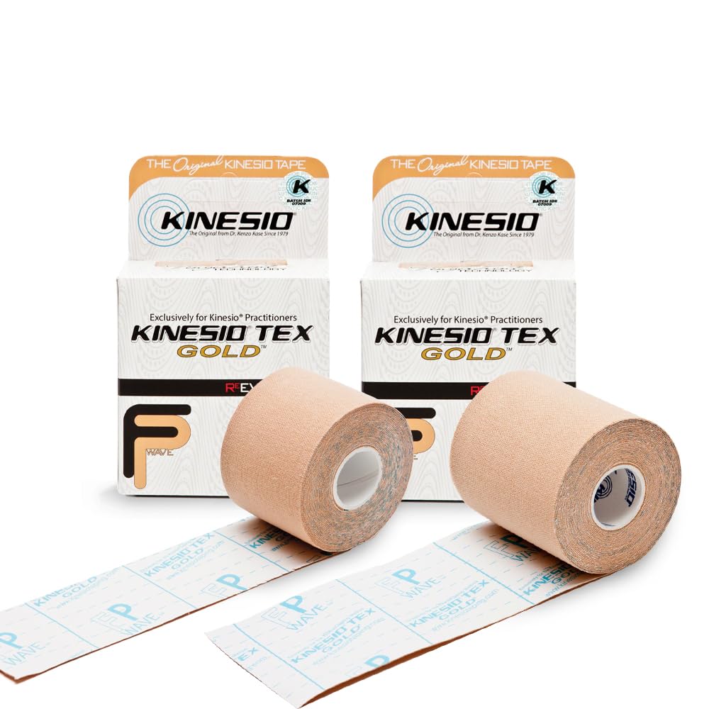 KinesioTaping - Elastic Therapeutic Athletic Tape Tex Gold FP Bundle - 2" and 3" Beige – Each Roll 16.4 ft - 2 Rolls