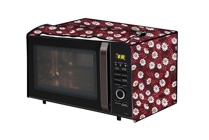 The Furnishing Tree PVC Waterproof Microwave Oven Cover compatible for Whirlpool 20 L Convection Magicook Floral Pattern Red White