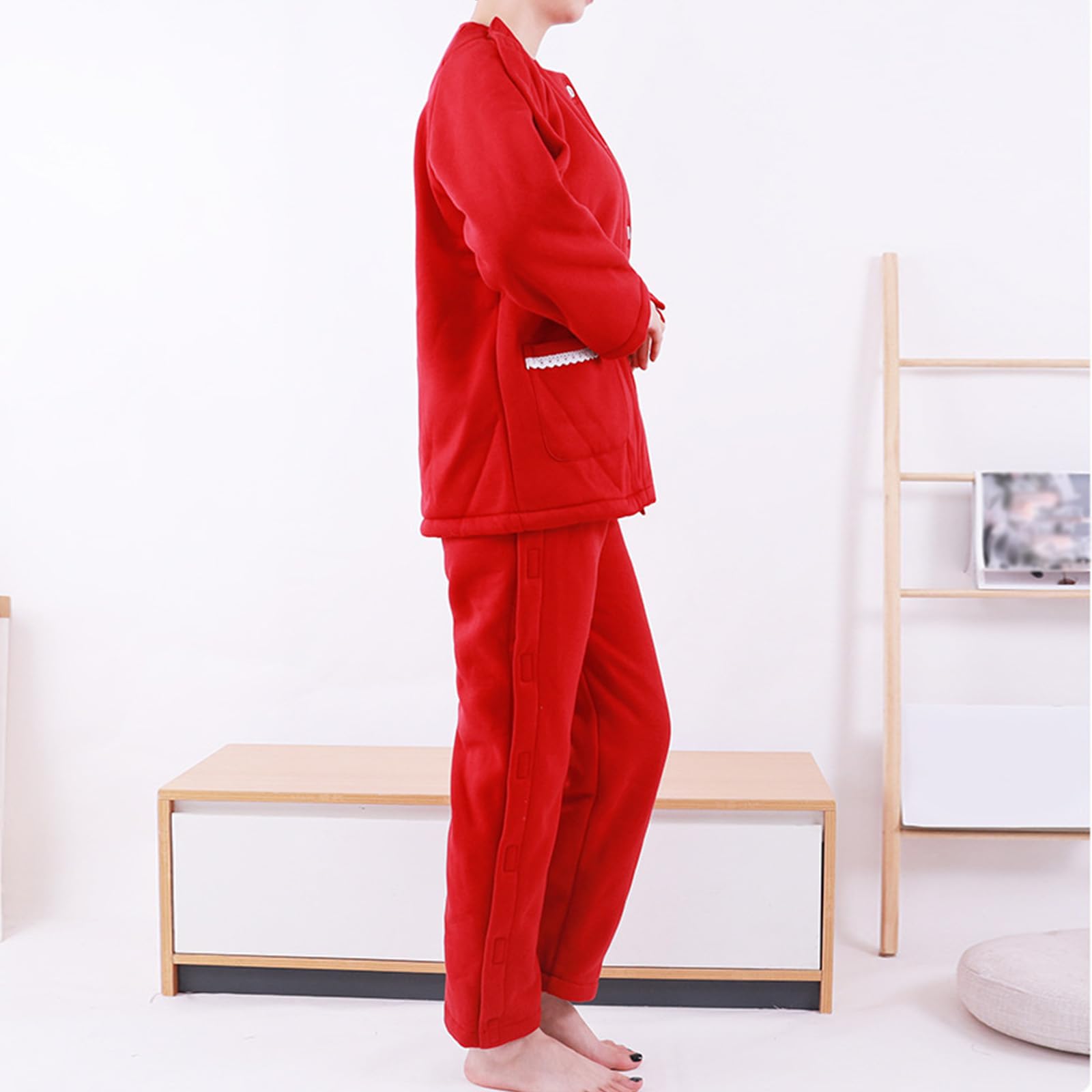 Ropa para el cuidado del paciente, Tear Away Medical Patient Clothes Long Sleeve Red Multiple Sizes(Large)