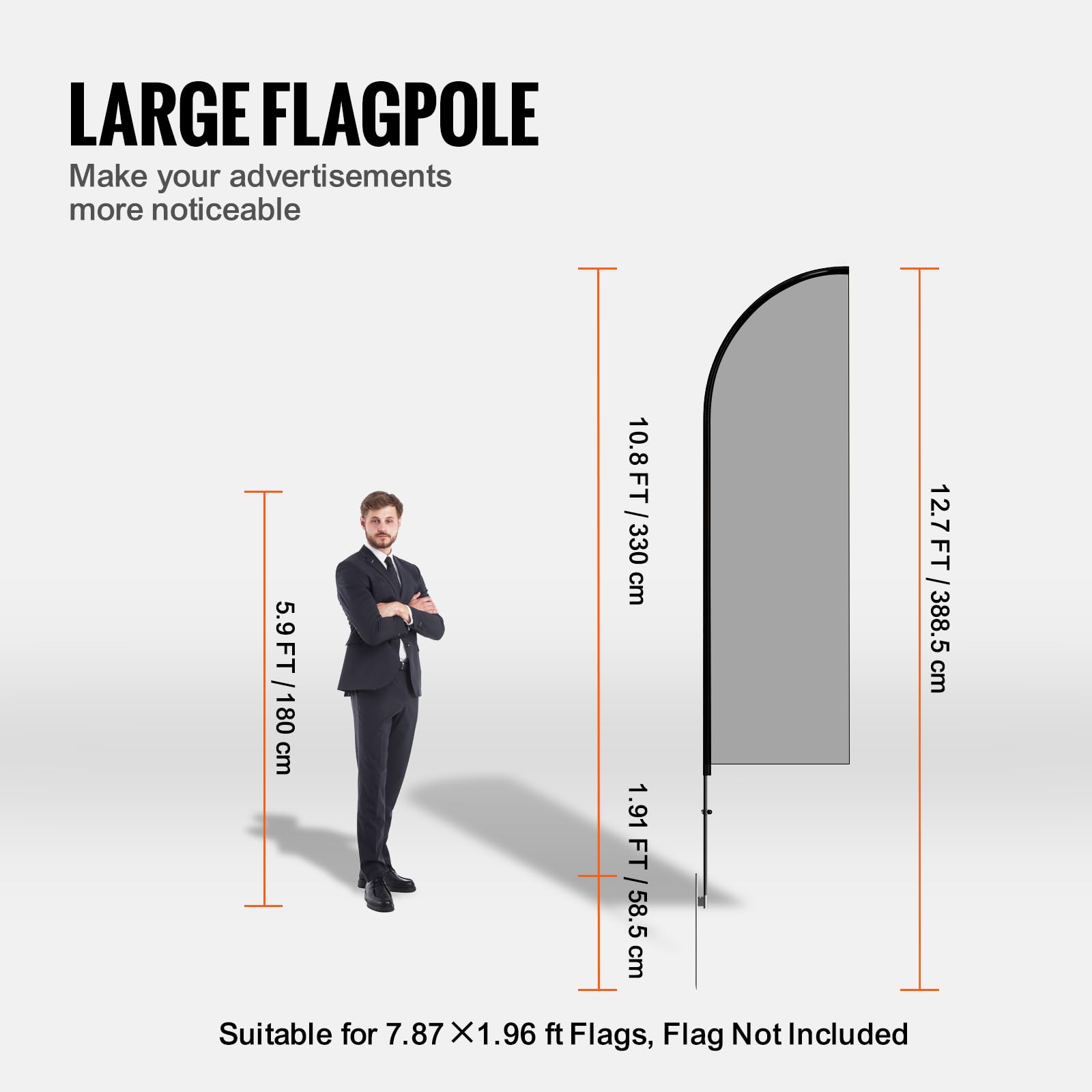 VEVOR 2 Paquetes Kit de Mástil de Bandera de Plumas de 388,5 cm con Estacas de Tierra y una Bolsa de Transporte (Bandera no Incluida), Mástiles de Bandera para Banderas Publicitarias Comerciales