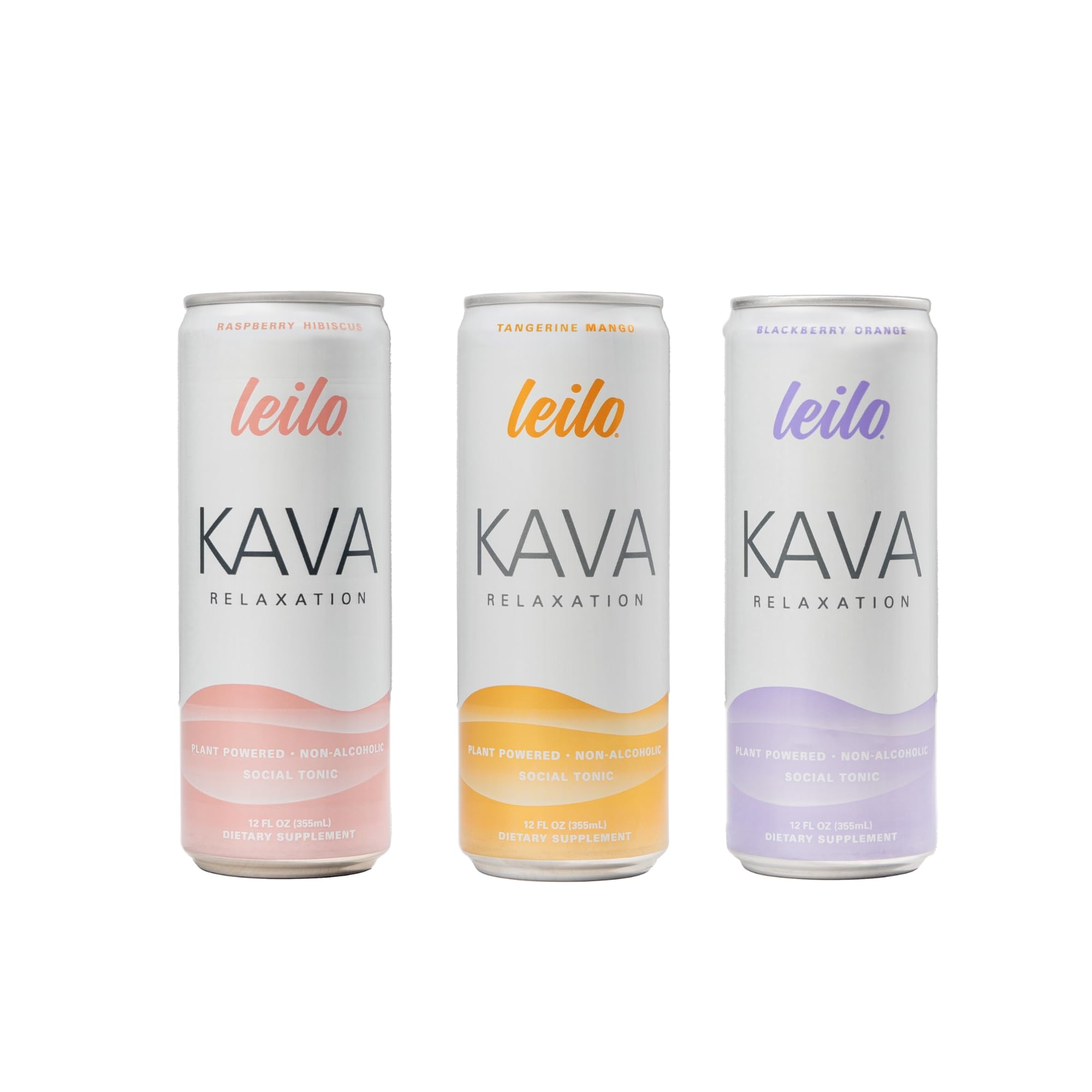 LEILO | Kava Powered Sparkling Relaxation Drink | Classic Variety-Pack - Includes: Raspberry Hibiscus, Tangerine Mango, BlackBerry Orange | 12 fl oz Cans (Pack of 12)