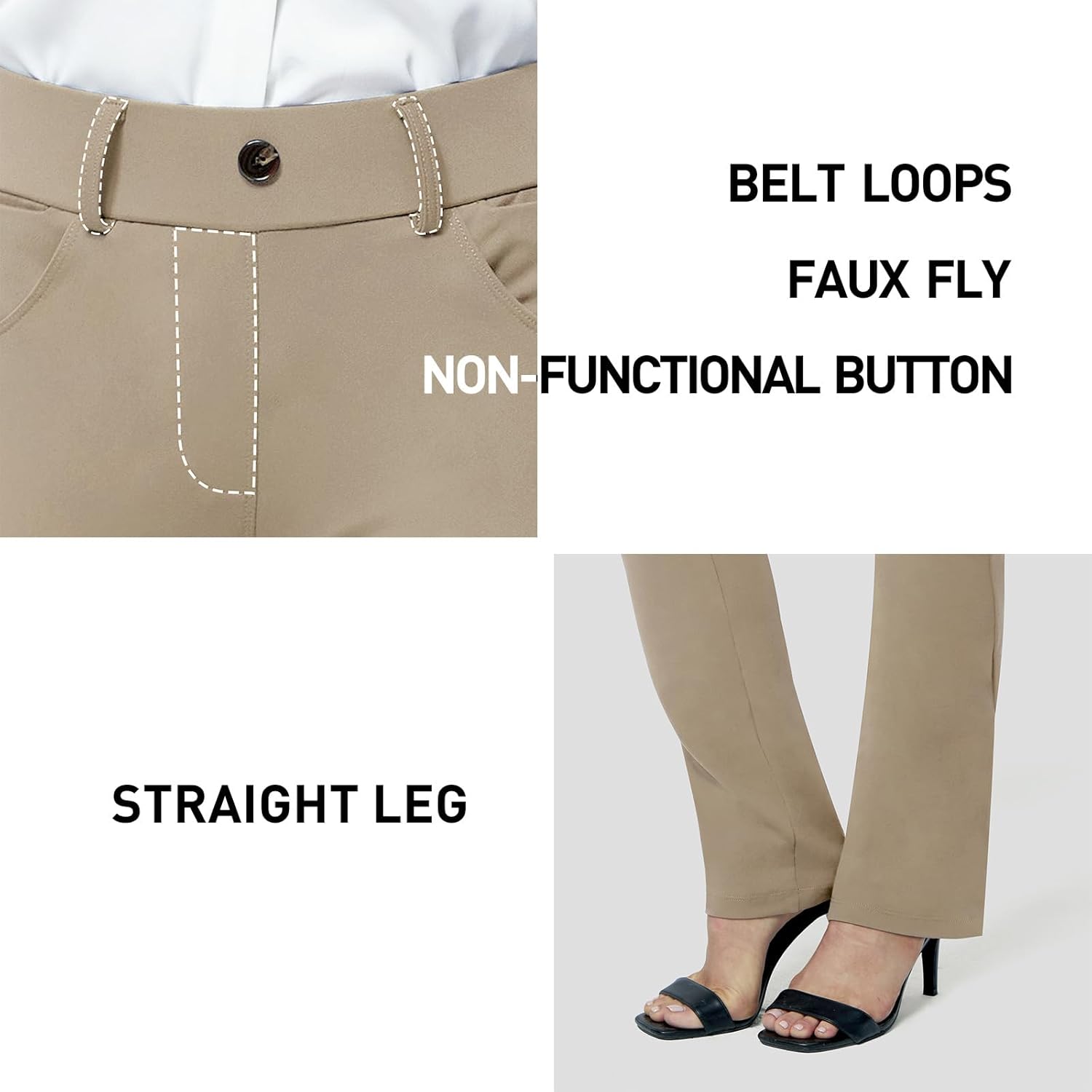 M MOTEEPI Womens Work Pants 31'' High Waisted Stretch Straight Leg Yoga Dress Pants Pull on Business Office Casual Slacks Pockets Khaki X-Small - Image 5