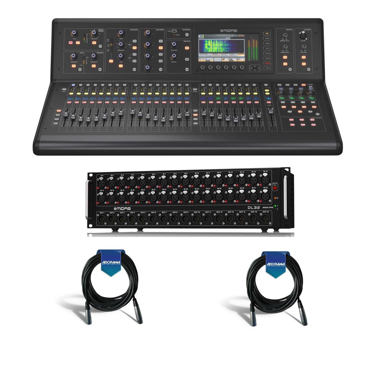 Midas M32 LIVE Digital Console - 40 Input Channels, Bundle With Midas DL32 32-Input / 16-Output Stage Box, 2 Pack 20' XLR Microphone Cable