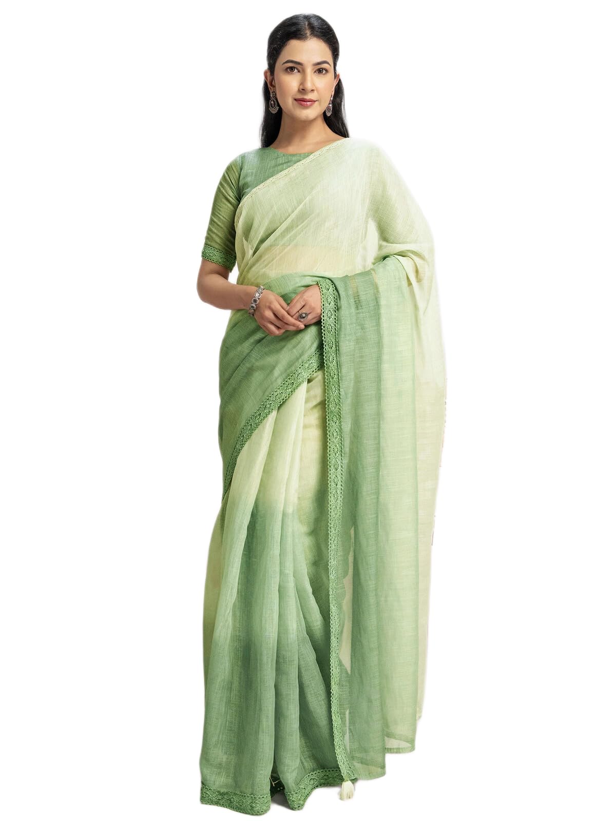 Women's Cotton Linen Ombre One Minute Ready to Wear Saree With Pocket & Unstitched Blouse Piece-image-19