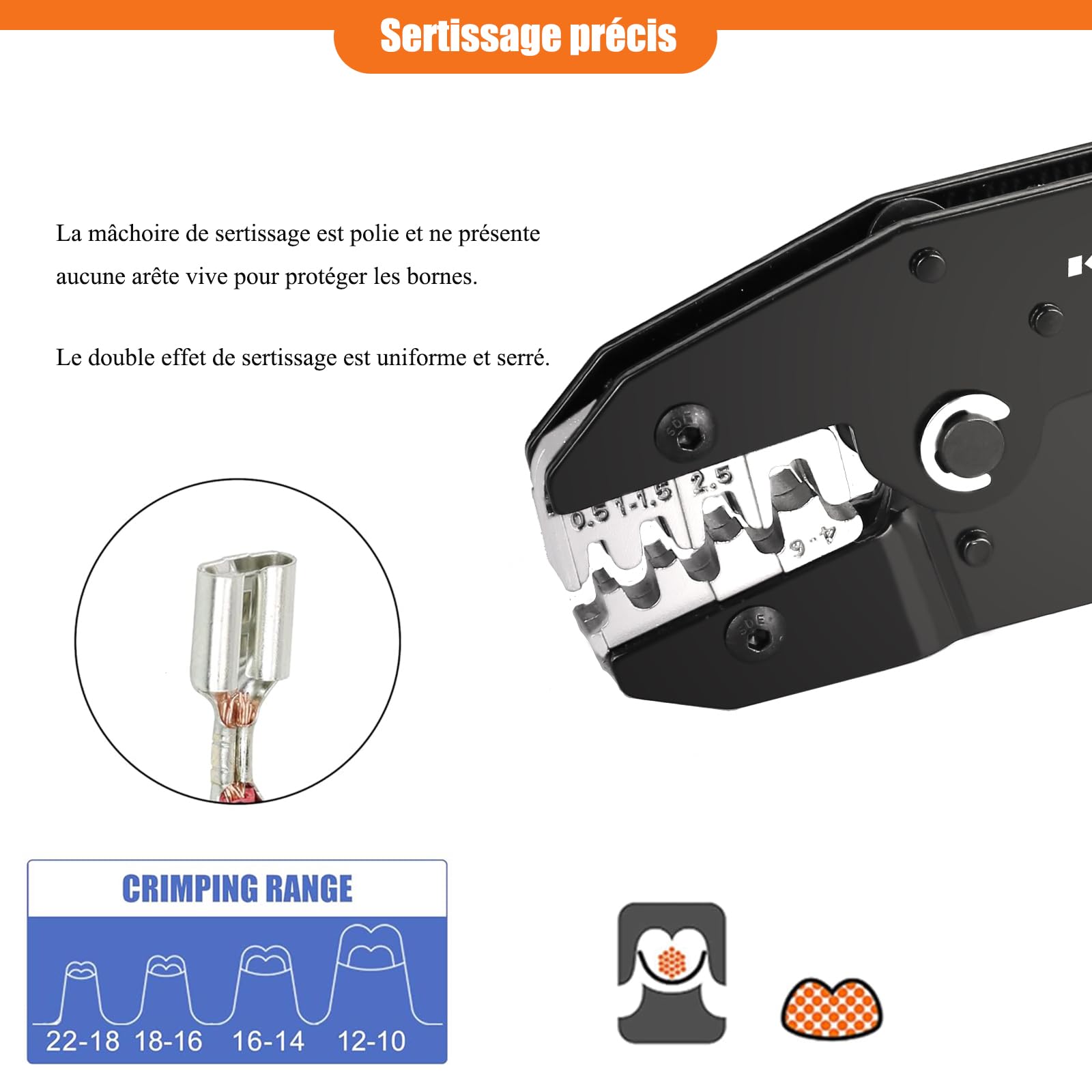KF CPTEC Pince à sertir pour Cosse Electrique à Barillet Ouvert non isolées 0.5-6mm², compatible avec Molex,connecteurs JST, Deutsch,TE AMP