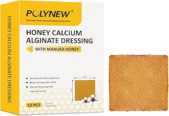 Impregnated Manuka Honey Calcium Alginate Dressing, 2"x2"-12Pcs/Box, Non-Adherent Calcium Alginate Dressing with Manuka Honey, Natural Wound Care Bandages for Burns, Faster Wound Care