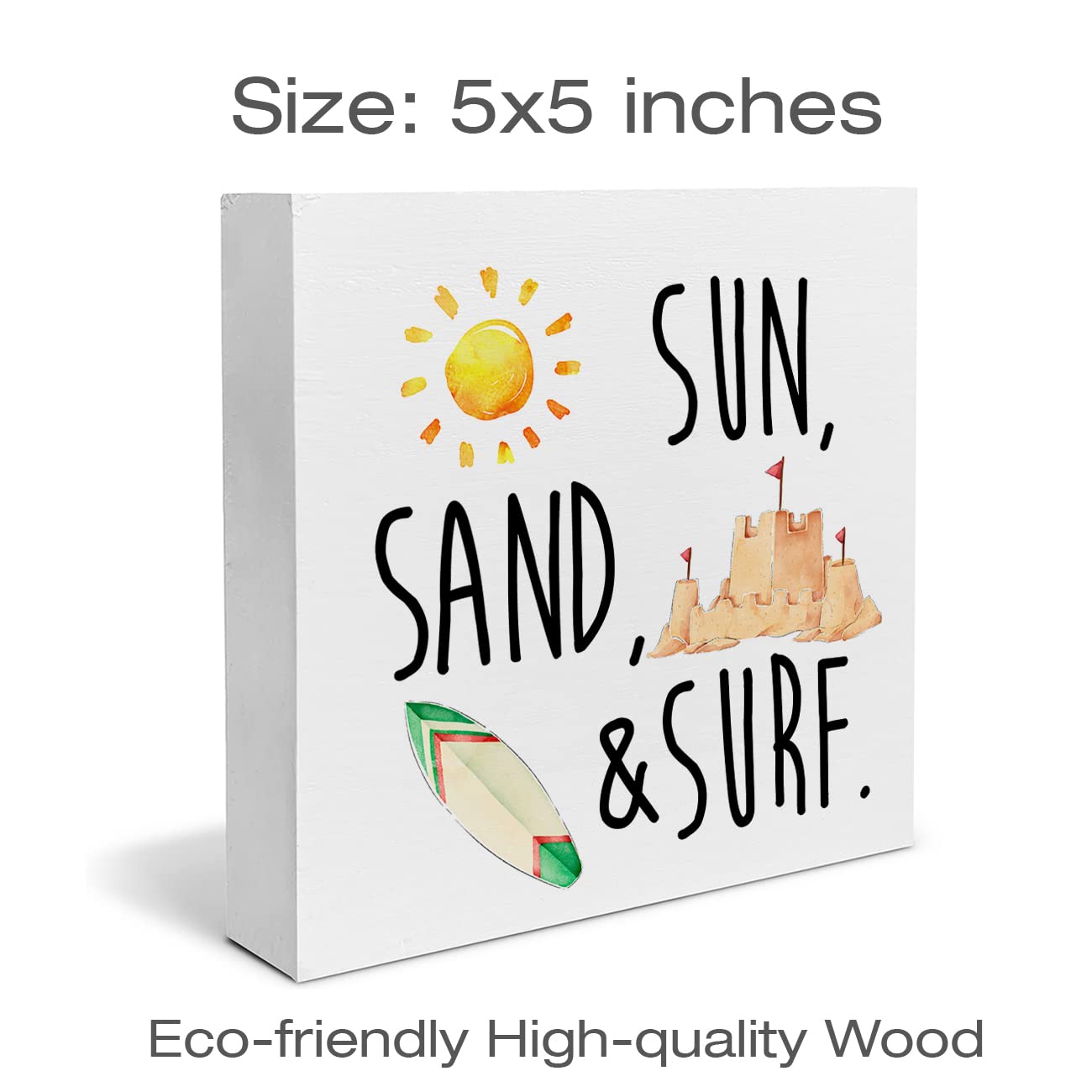 Sun Sand and Surf Wood Box Sign Desk Decor Beach Vacation Wood Block Sign Decor for Home Living Room Beach House Shelf Wall