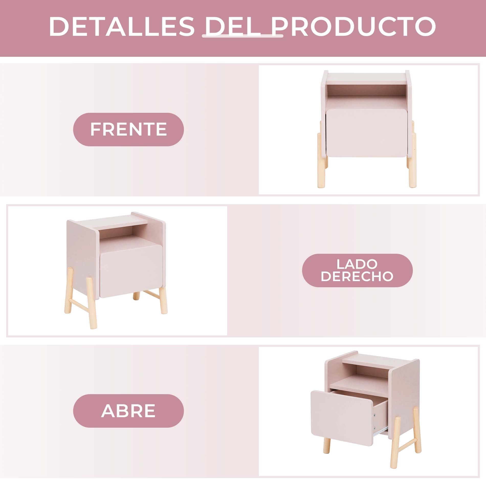 Rebecca Mobili Mesita de Noche para Habitación Infantil, Mesita de Noche Montessori, Rosa Marrón, MDF Pino, con Bordes Redondeados - Dimensiones AxAnxFon: 49 x 43 x 30 cm - Art. RE7129