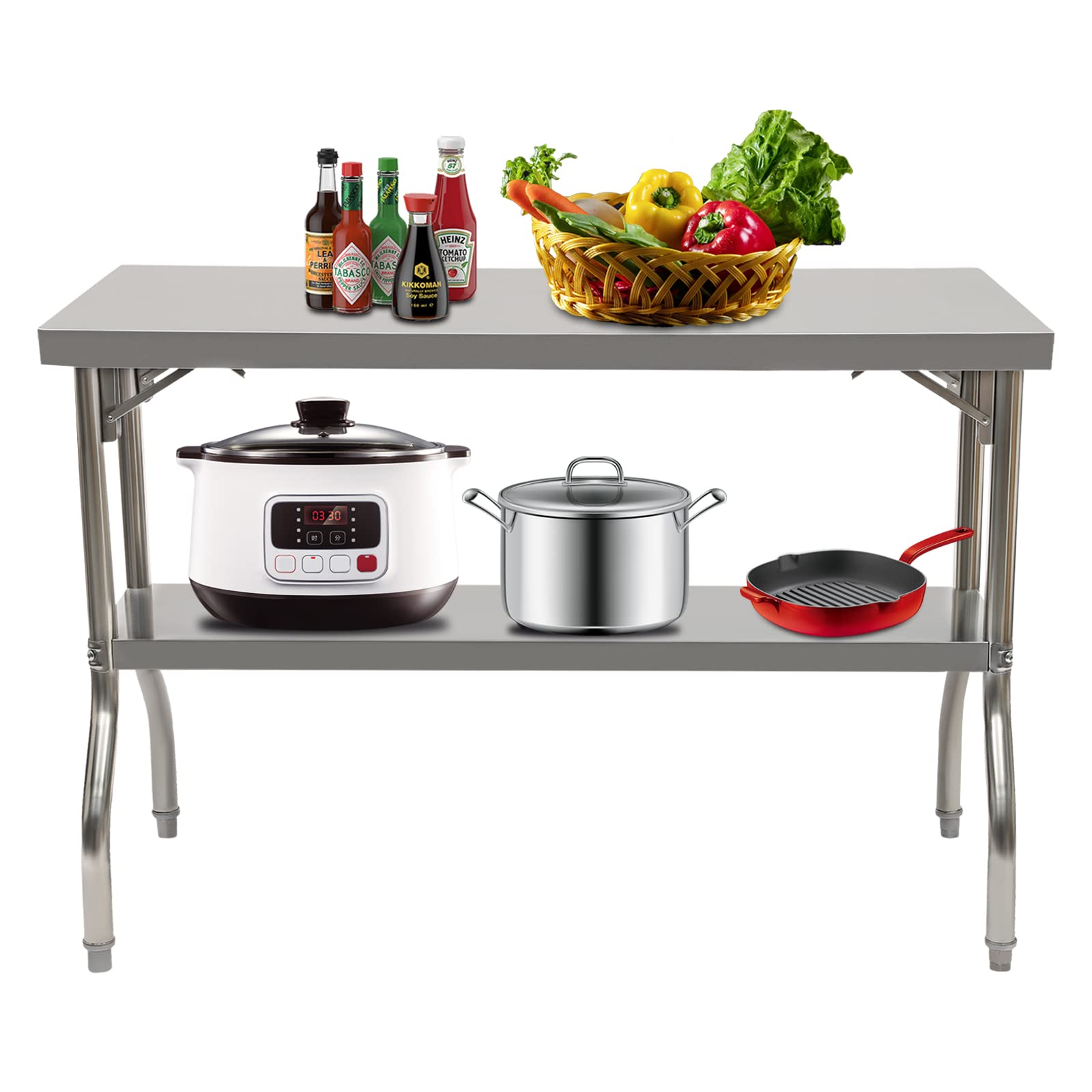 HaroldDol Commercial Worktable, Folding Workstation kitchen Table, Stainless Steel Food Prep 1102.3 lbs load-bearing