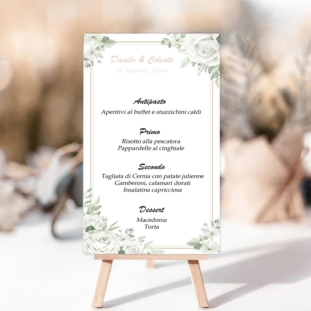 Menu Per Matrimonio Personalizzato - 60 Pezzi, Formato 8.5x15 Cm, Carta 200gr, Grafica Inclusa
