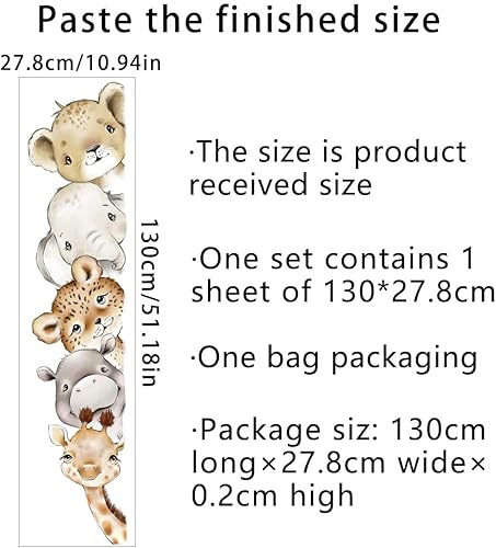 Miniatura 6 de Calcomanías de pared de animales de acuarela, jirafa, elefante, león, hipopótamo, cebra, calcomanías de pared extraíbles de animales de dibujos