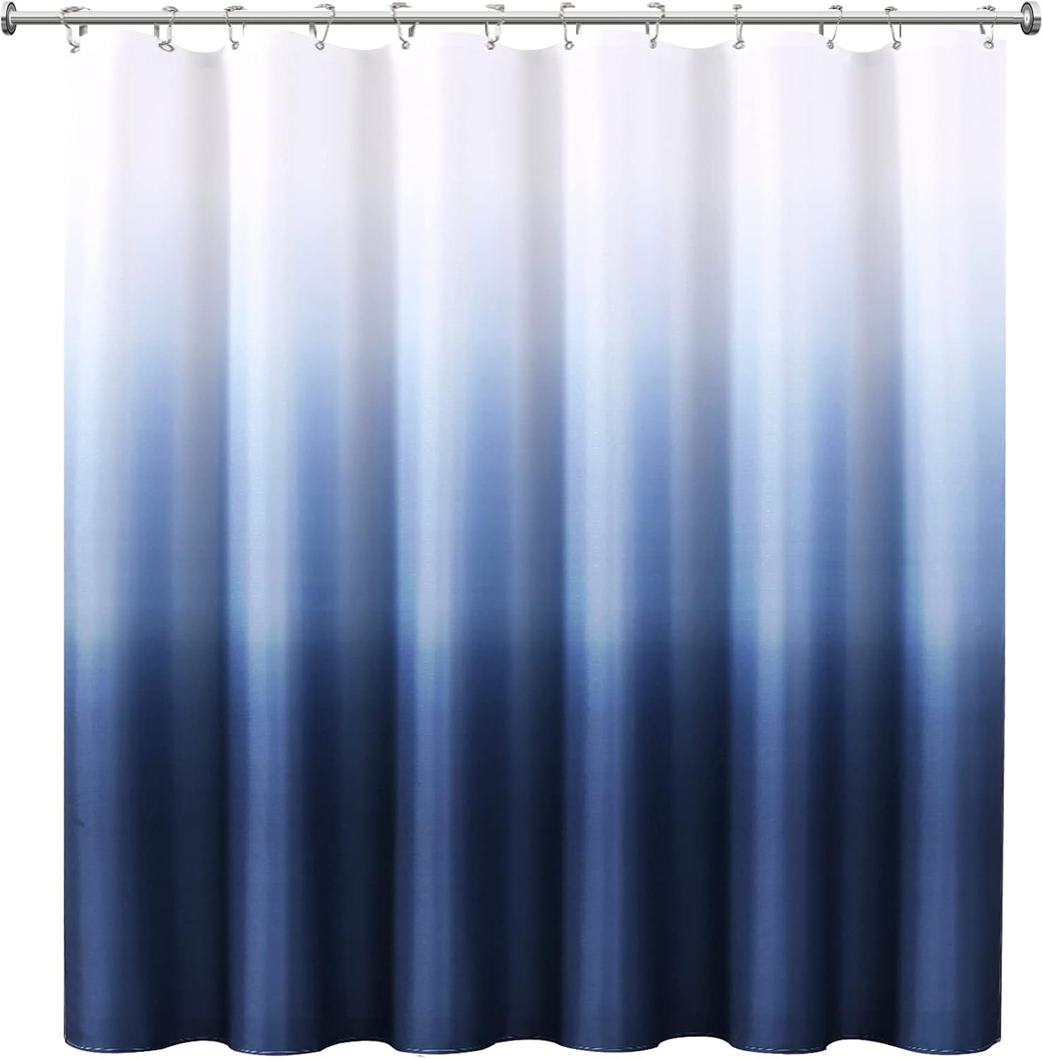 Navy Indigo Blue Shower Curtains 96 Inch for Bathroom, Ombre Textured ​Fabric Long Shower Curtain Set with 12 Hooks, Machine Washable, Bathroom Decor 72 x 96 Extra Long