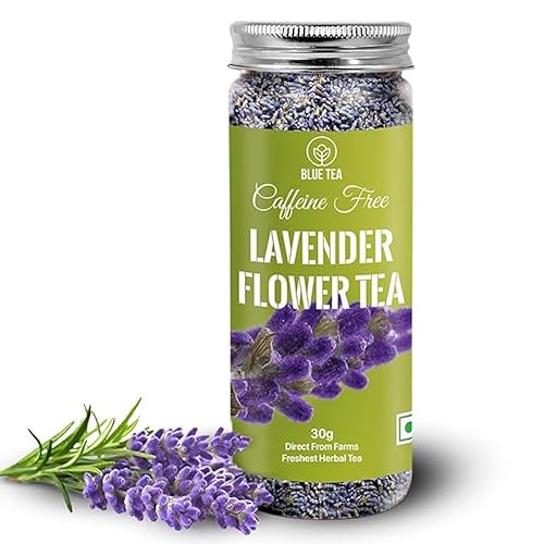 BLUE TEA - Té de hierbas de flores de lavanda Hoja suelta - 1.05 onzas (30 tazas)  Té calmante  Té de hierbas - A base de flores - Vegano - Sin OMG